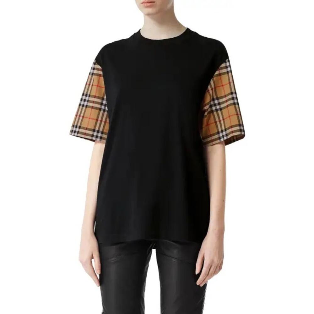 Burberry Serra Nova Check Black Oversized Tee Shirt Large L 8014895 - Picture 2 of 16